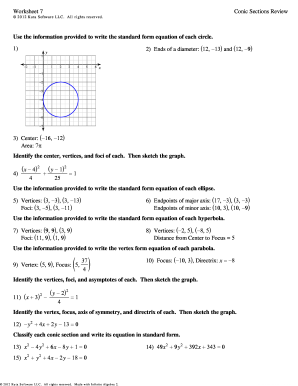 Conic Sections Review Worksheet