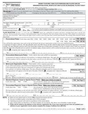 New York State Personalized Vehicle Plate Application