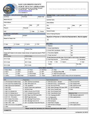 San Luis Obispo County Public Health Lab Requisition Form