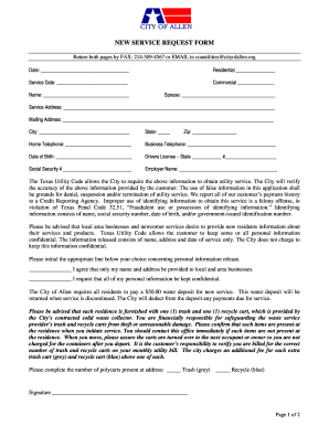 City of Allen Utility Service Request Form