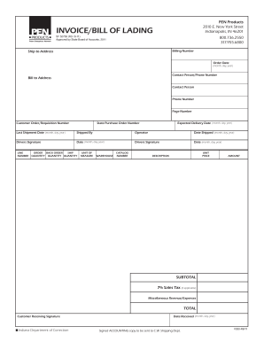 Indiana Invoice Bill of Lading