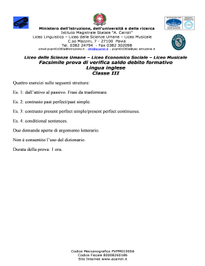 Facsimile prova di verifica saldo debito formativo