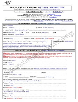FICHE DE RENSEIGNEMENTS STAGE