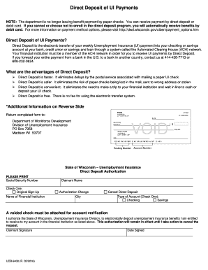 Wisconsin Unemployment Insurance Direct Deposit Authorization