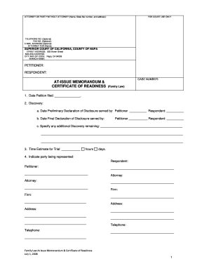Family Law At-Issue Memorandum & Certificate of Readiness