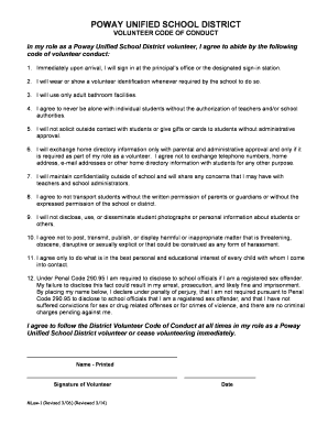 Poway Unified School District Volunteer Code of Conduct