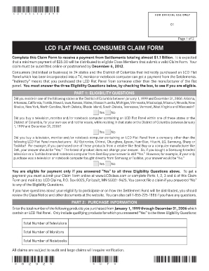 LCD Flat Panel Consumer Claim Form