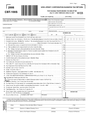 New Jersey Corporation Business Tax Return