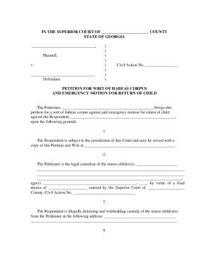 sample petition for writ of habeas corpus child custody