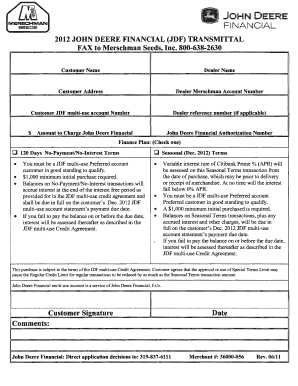 John Deere Financial Transmittal Form