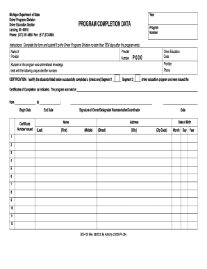 Michigan Driver Education Program Completion Form