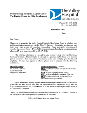 Pediatric Sleep Apnea Center Appointment Form