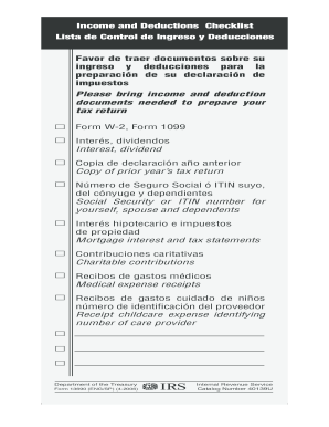 Income and Deductions Checklist