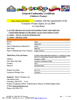 General Conformity Certificate for Children's Product