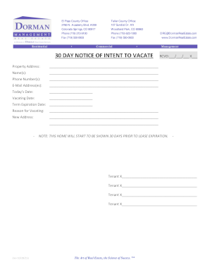30 Day Notice of Intent to Vacate