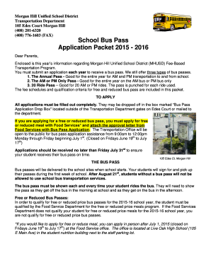 Morgan Hill Unified School District Bus Pass Application