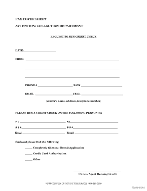 Fax Cover Sheet for Credit Check Request
