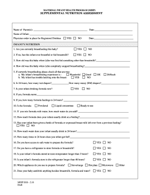 Maternal Infant Health Program Supplemental Nutrition Assessment