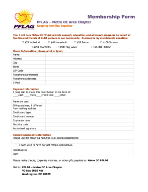 PFLAG Metro DC Membership Form