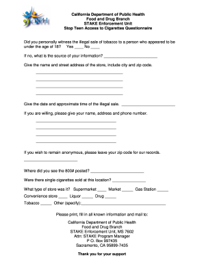 California Tobacco Sale Report Form