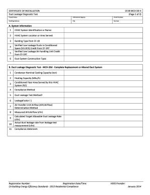 California Duct Leakage Diagnostic Test Form