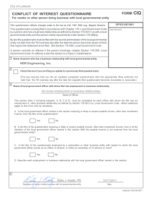 Conflict of Interest Questionnaire Form CIQ