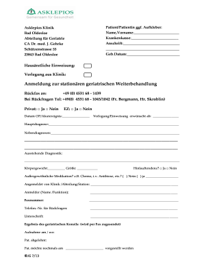 Patientenaufnahmebogen Geriatrie