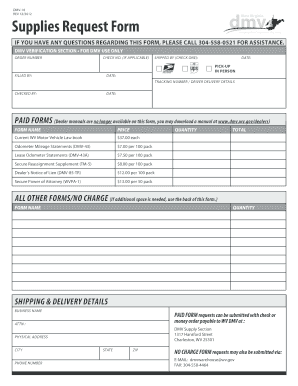 West Virginia DMV Supplies Request Form