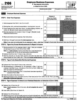 Fillable Online irs FORM 2106 (1987) - irs Fax Email Print - pdfFiller
