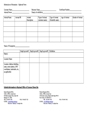 USDA Animal Exhibition Itinerary Form
