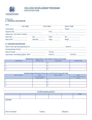College Scholarship Program Application Form