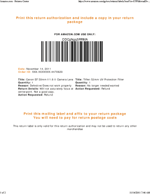 Amazon Return Authorization Form