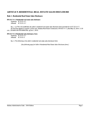 Indiana Residential Real Estate Sales Disclosure Form