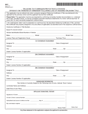 Oklahoma Affidavit for Transfer of Ownership