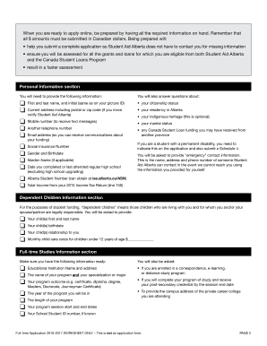 Alberta Full-Time Student Loan Application Worksheet