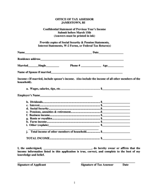 Rhode Island Confidential Statement of Previous Year’s Income