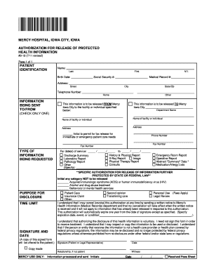 Mercy Hospital Authorization for Release of Protected Health Information