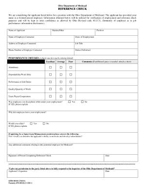 Ohio Medicaid Reference Check Form