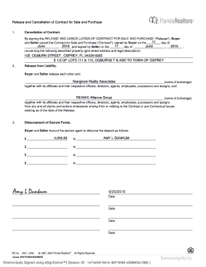 Release and Cancellation of Contract for Sale and Purchase