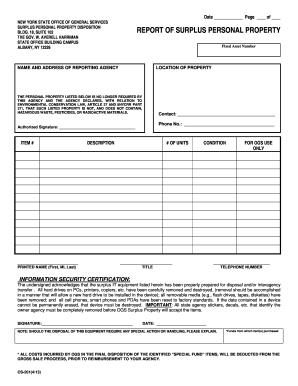 New York State Surplus Personal Property Disposition Form