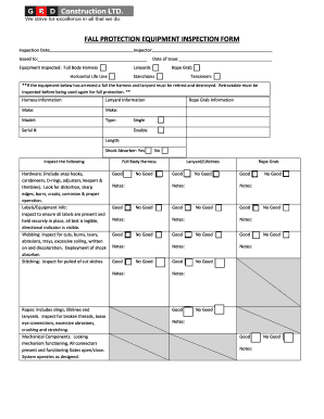 Fall Protection Equipment Inspection Form
