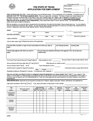 Texas State Employment Application Form