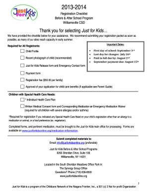 Just for Kids Registration Checklist