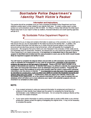 Scottsdale Police Identity Theft Victim's Packet