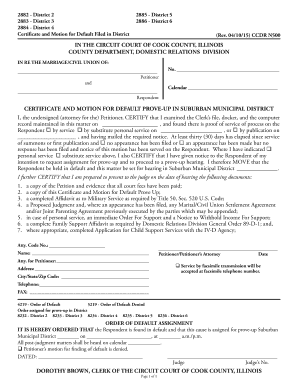 Certificate and Motion for Default Prove-Up
