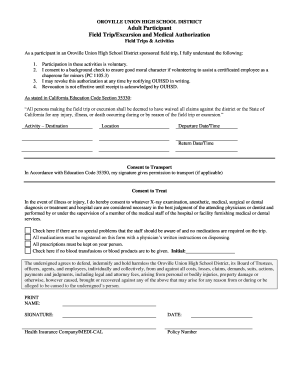 Oroville Union High School District Field Trip Authorization