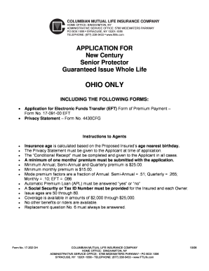 New Century Senior Protector Guaranteed Issue Whole Life Application