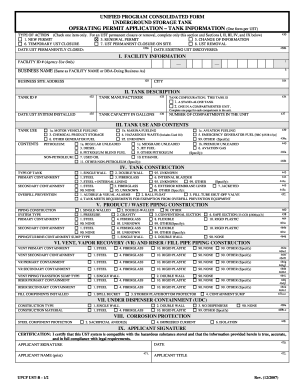 California Underground Storage Tank Operating Permit Application