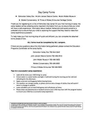 City of Edmonton Day Camp Registration Forms