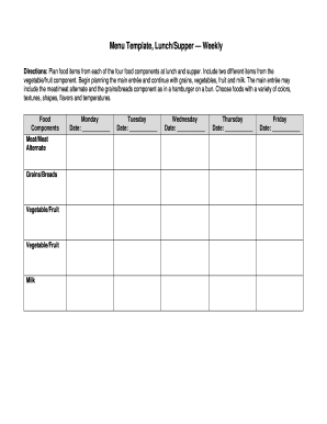 Menu Template-LunchSupper Menu Template-LunchSupper - education mn